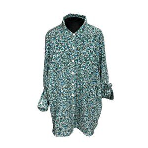 Lands End Womens Plus Size Floral Button-Down Shirt 1X 16W-18W